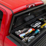truck bed cover with work tool box